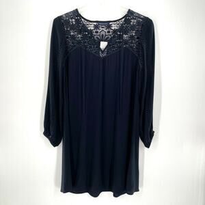 American Eagle Womens Tunic Top Dress Lace Detail V-Neck Viscose Navy S Boho‎